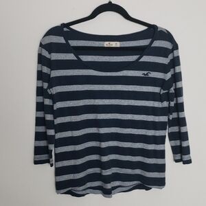 Hollister Navy and silver striped top